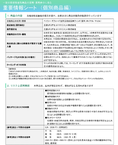 重要情報シートのイメージ